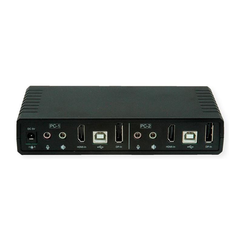 KVM Switch ROLINE 14.01.3047, 2 Kompjuterë, Dual Monitor HDMI 4K 60Hz, DisplayPort 1.2, HDMI 2.0, Hub USB 2.0 me 2 Porta  - Zezë - 2