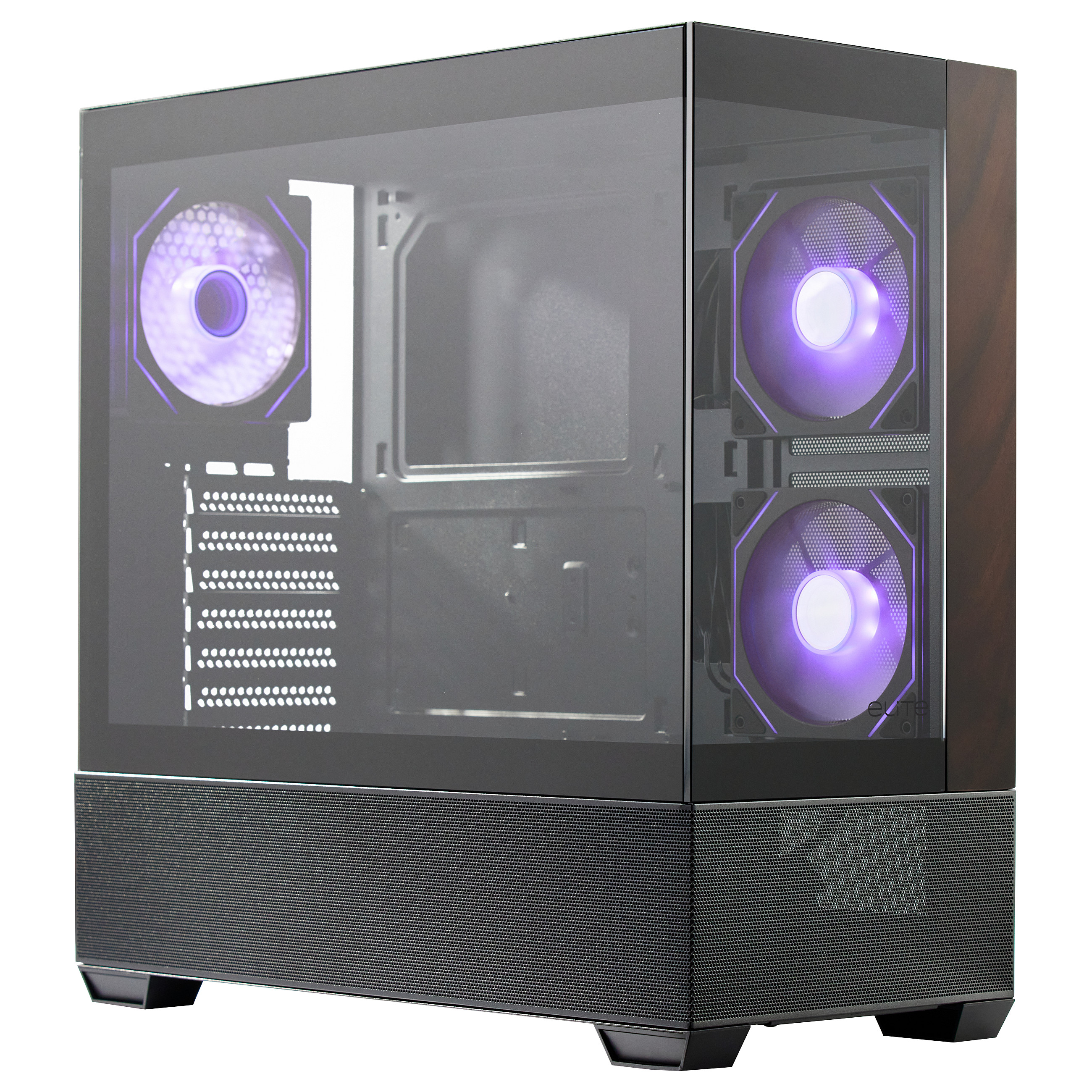 Kasë PC Cooler Master Elite 690 Wood / Midi Tower / ATX / 2x 120mm + 1x 120mm ARGB Fan / Tempered Glass + Wood - Zezë - 1