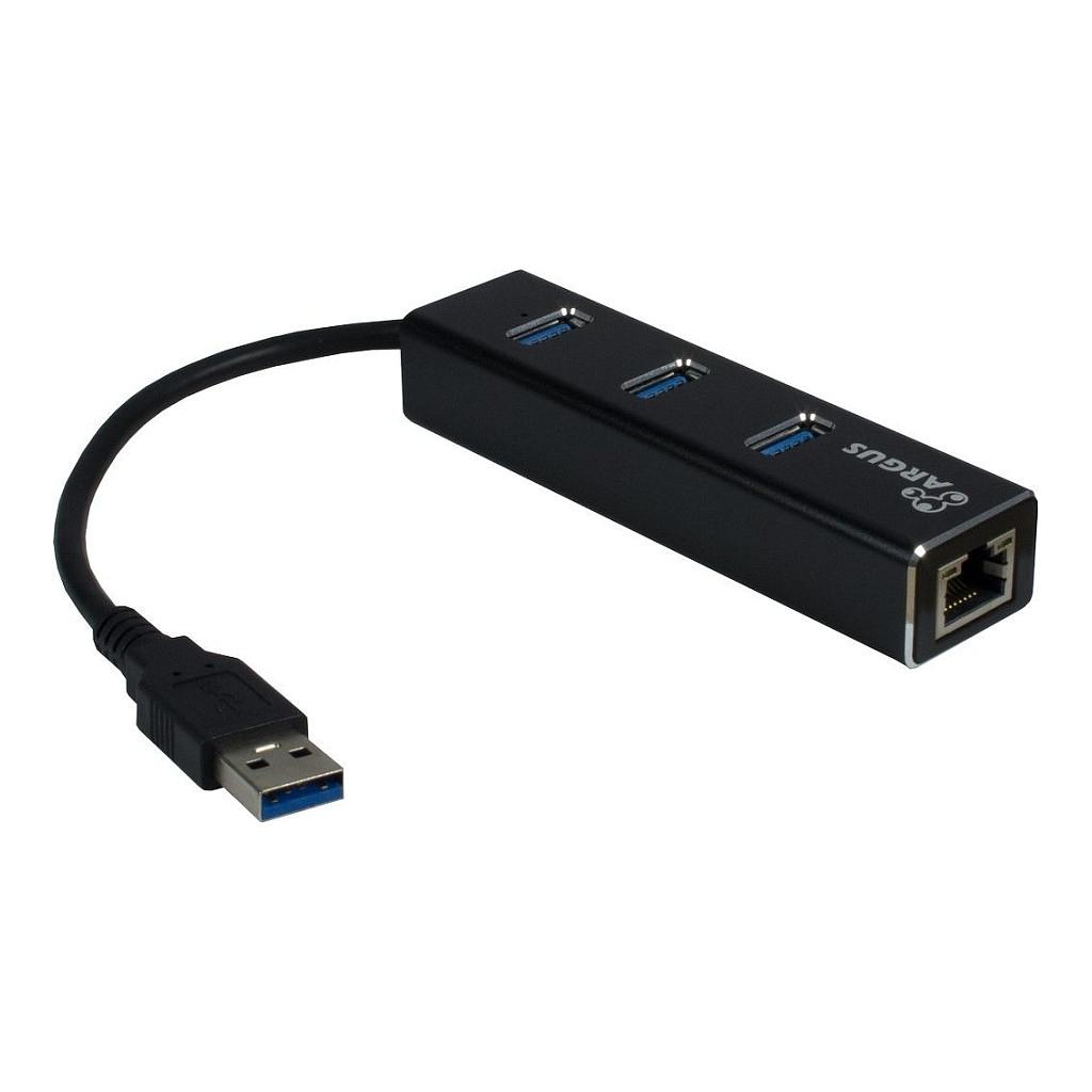 Splitter USB Inter-Tech ARGUS IT-310 / USB-A / 3x USB 3.2 Gen 1 / RJ45 Gigabit Ethernet / 1000 Mbit/s / WOL - Zezë