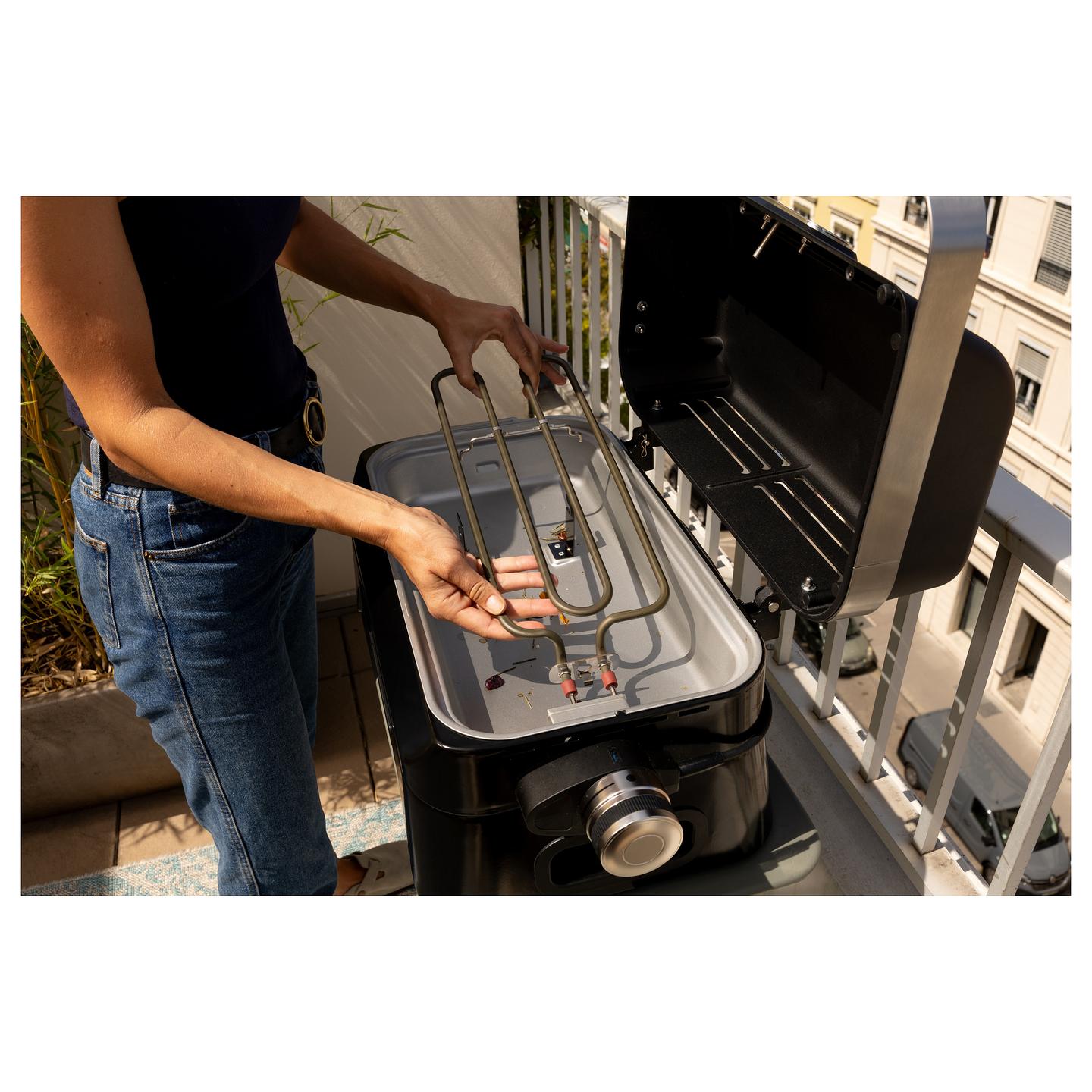Grill Elektrik CAMPINGAZ Attitude 2GO Electric, 2.2kW, 48x26cm, Gize e Emajlur, Termometër - Zezë - 6