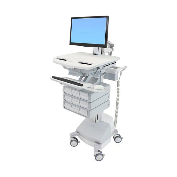 Karrocë për Monitor Ergotron StyleView SV44-1391-2, deri 24", 16.8kg, Rregullim Lartësie 53cm, LCD Pivot, Tabaka Tastiere, 9 Sirtarë, 4 Rrota - Hiri/Bardhë