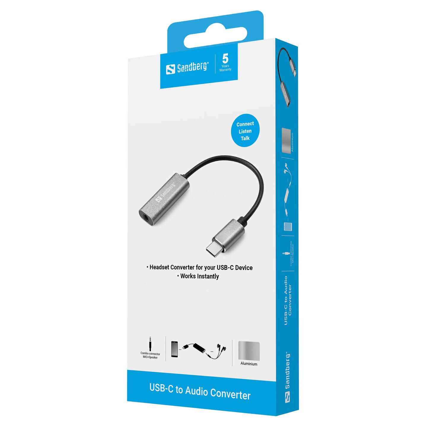 Adapter Audio Sandberg 136-27 / USB-C në 3.5mm MiniJack / Stereo / Mikrofon - Zezë - 3