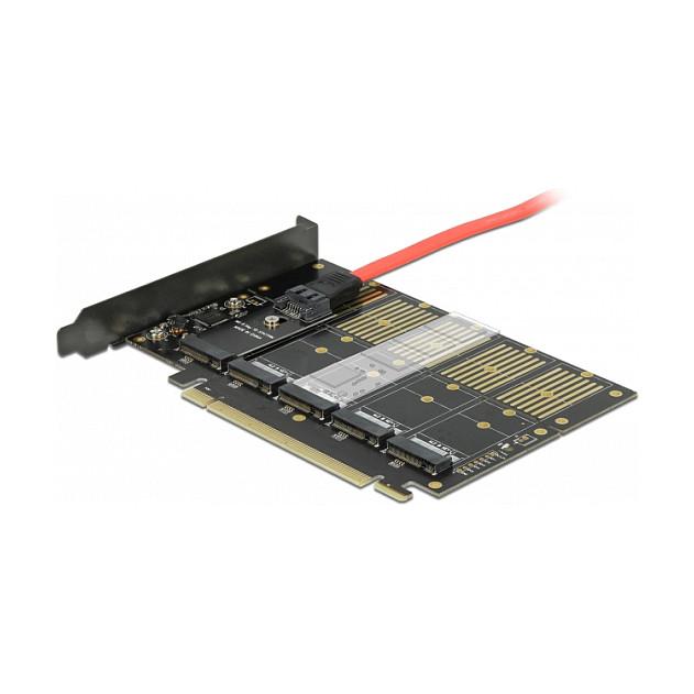 Kartë Zgjerimi PCI Express Delock 90435 / PCIe 3.0 x16 / 5x M.2 Key B / SATA 6Gbps / JMicron JMB585 / Low Profile - 3