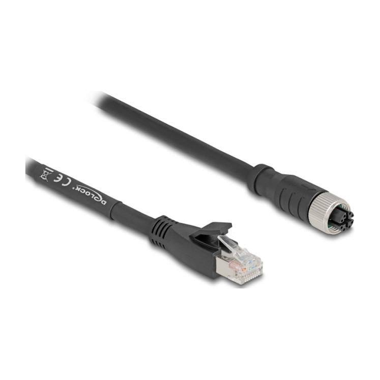 Kabllo për Rrjet DeLOCK 80589 / Cat 5e / S/FTP / M12 X-coded 8-pin Femër → RJ-45 Mashkull / 1m - Zezë - 1