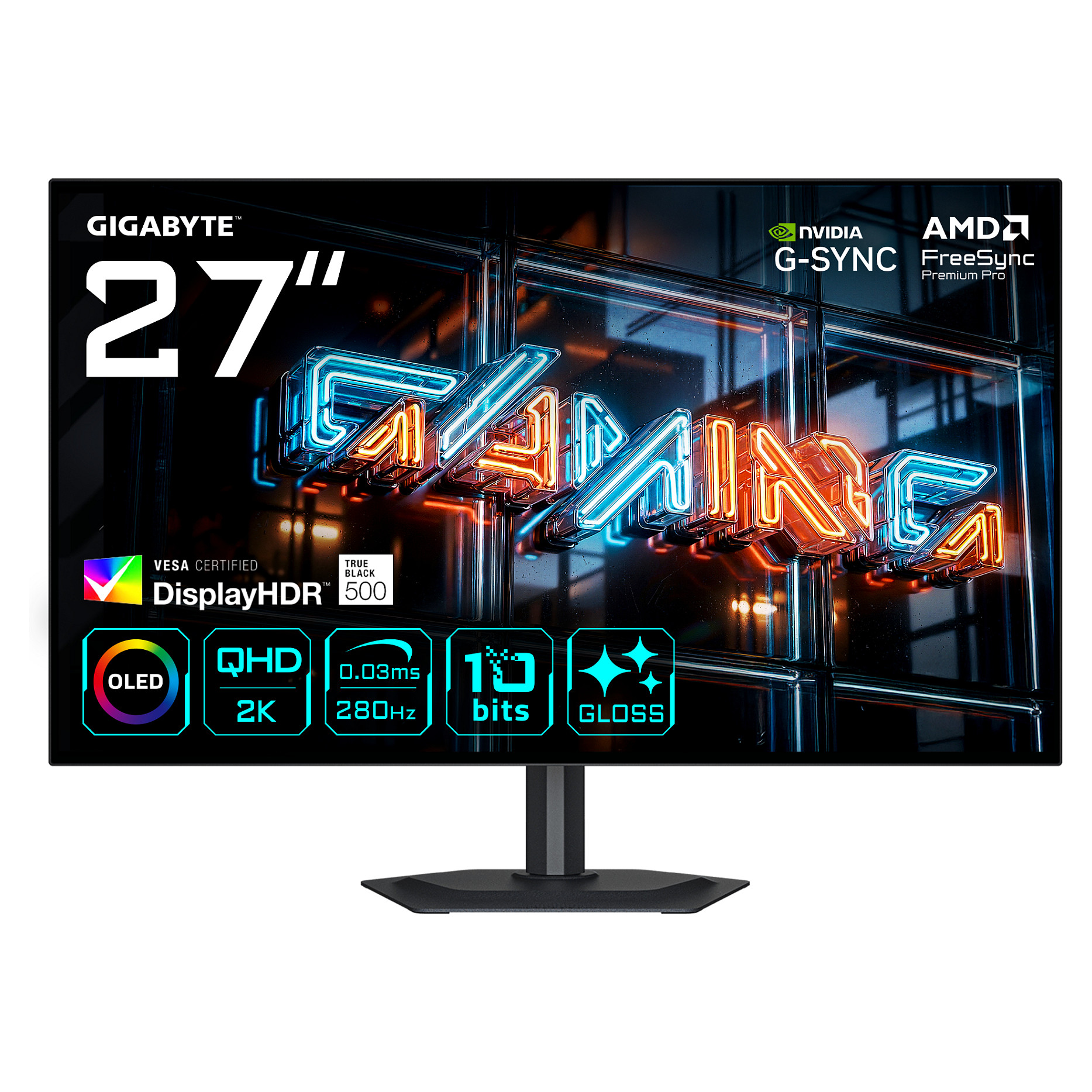 Monitor Gaming Gigabyte MO27Q28GR / 27" / QHD WOLED / 280Hz / 0.03ms / HDMI+DP+USB-C - Zezë