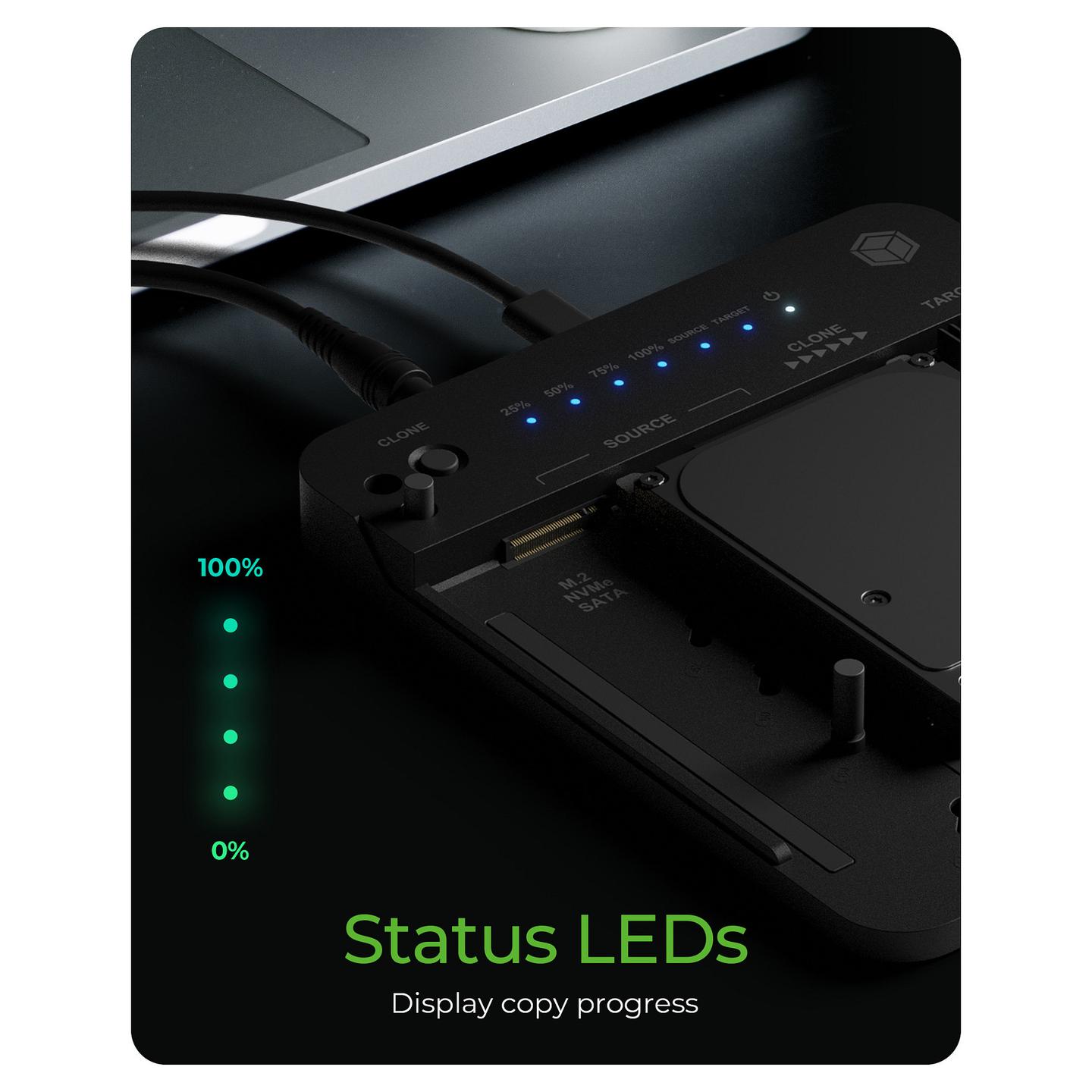 Docking Station ICY BOX IB-2913MCL-C31 / M.2 NVMe / SATA HDD/SSD 2.5"/3.5" / USB 3.2 Gen 2 / 10Gb/s / Klonim – Zezë - 10