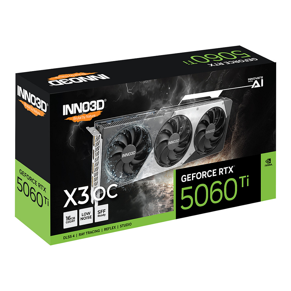Kartë Grafike NVIDIA Inno3D GeForce RTX 5060 Ti X3 OC / 16GB GDDR7 / PCIe 5.0 / 3 Fan – Zezë/Hiri - 2