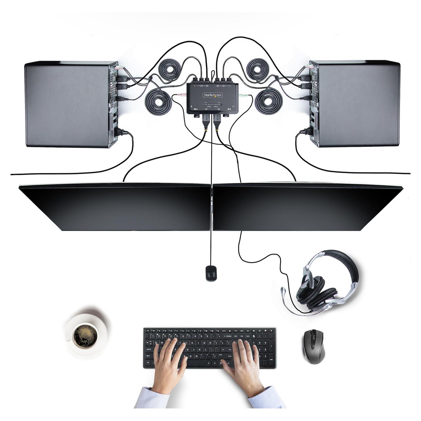 KVM Switch StarTech.com C2-D46-UAC-CBL-KVM, 2 porta, USB-C dhe DisplayPort, 4K 60Hz, kabllo të integruara - Zezë - 2