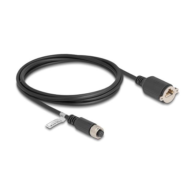 Kabllo për Rrjet DeLOCK 80435 / Cat 5e / FTP / M12 A-coded 8-pin Femër → RJ-45 Femër / 1 Gbit/s / 2m - Zeze - 1