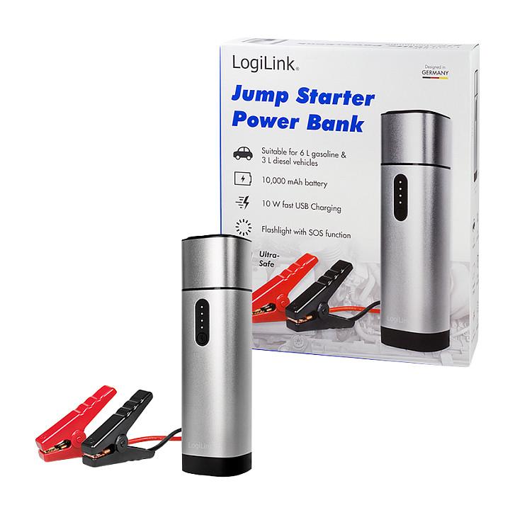Powerbank Jump Starter LogiLink PA0266 / 10.000mAh / 37,5W / 2x USB-A / 500A / 12V / LED - Gri metalike - 10