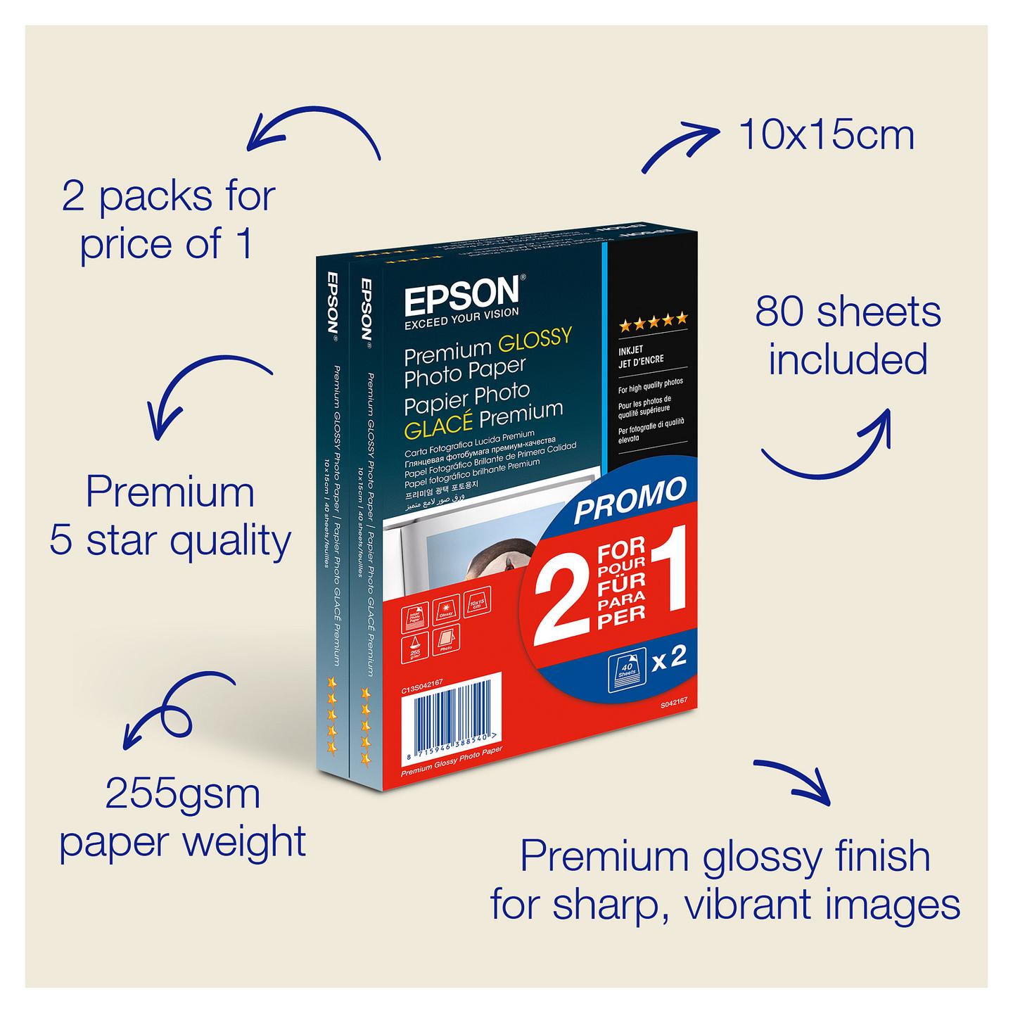 Letër fotografike Epson Premium Glossy, 10 × 15 cm, 255 g/m², 80 fletë - 6