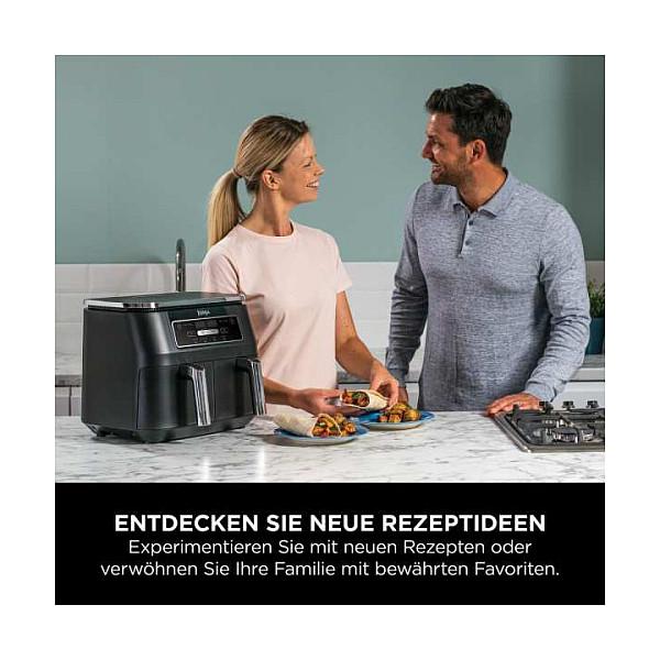 Fryer Ninja Foodi Dual Zone AF200EU, 7,6 L, 2400 W, 2 Kosha nga 3,8 L, 4 Funksione, deri në 240°C - Zezë - 2