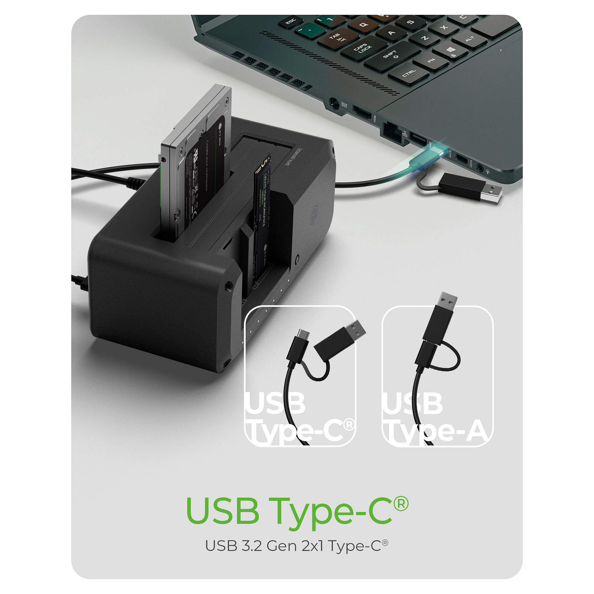 ICY BOX IB-2924MSCL-C31 USB-C 3.2 Klon- und DockingStation für 2.5"/3.5" SATA HDD und M.2 NVMe SSD - 7
