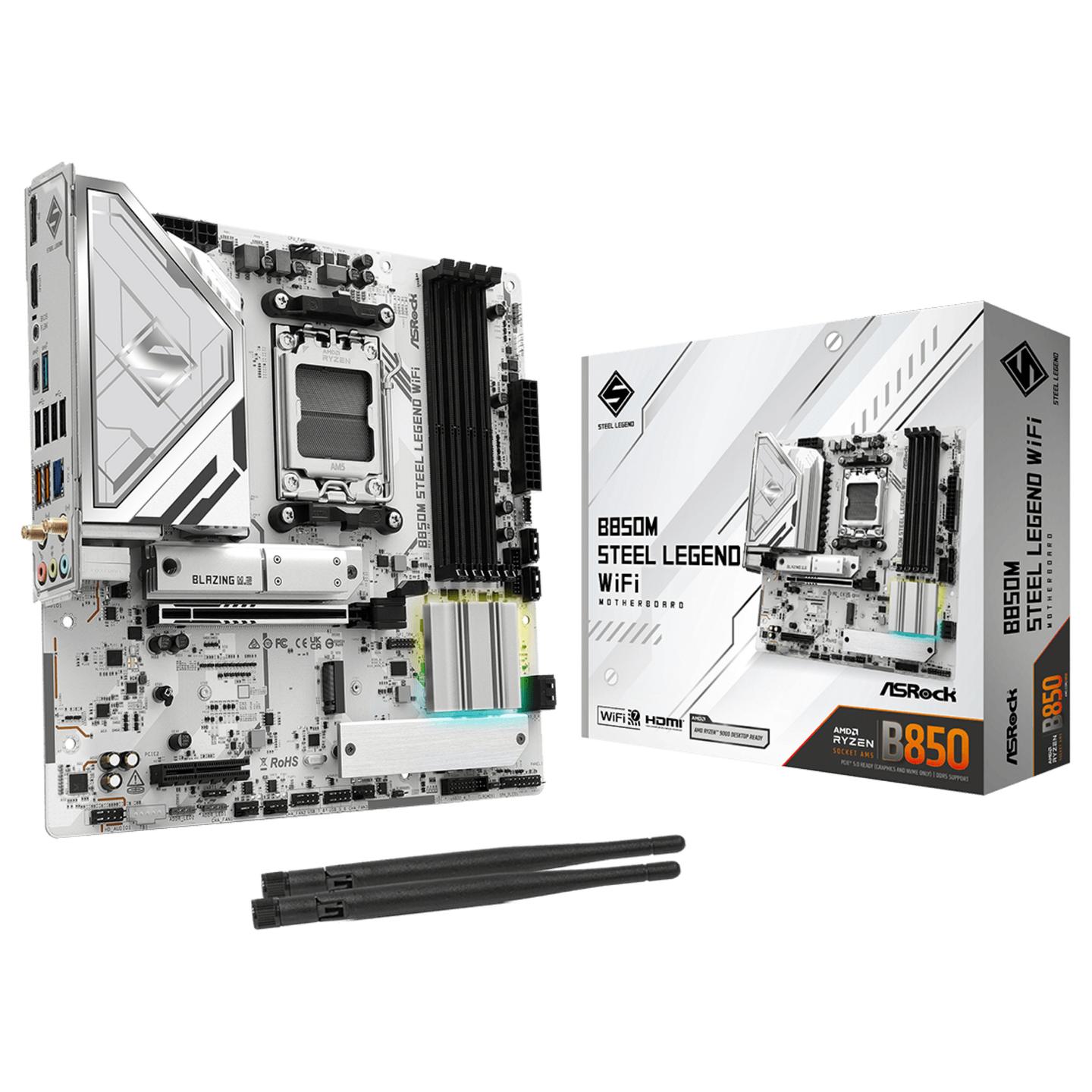 Pllakë Amë MB AMD ASRock B850M Steel Legend WiFi, AM5, B850, Micro ATX, DDR5, WiFi 7, 2.5GbE - 6