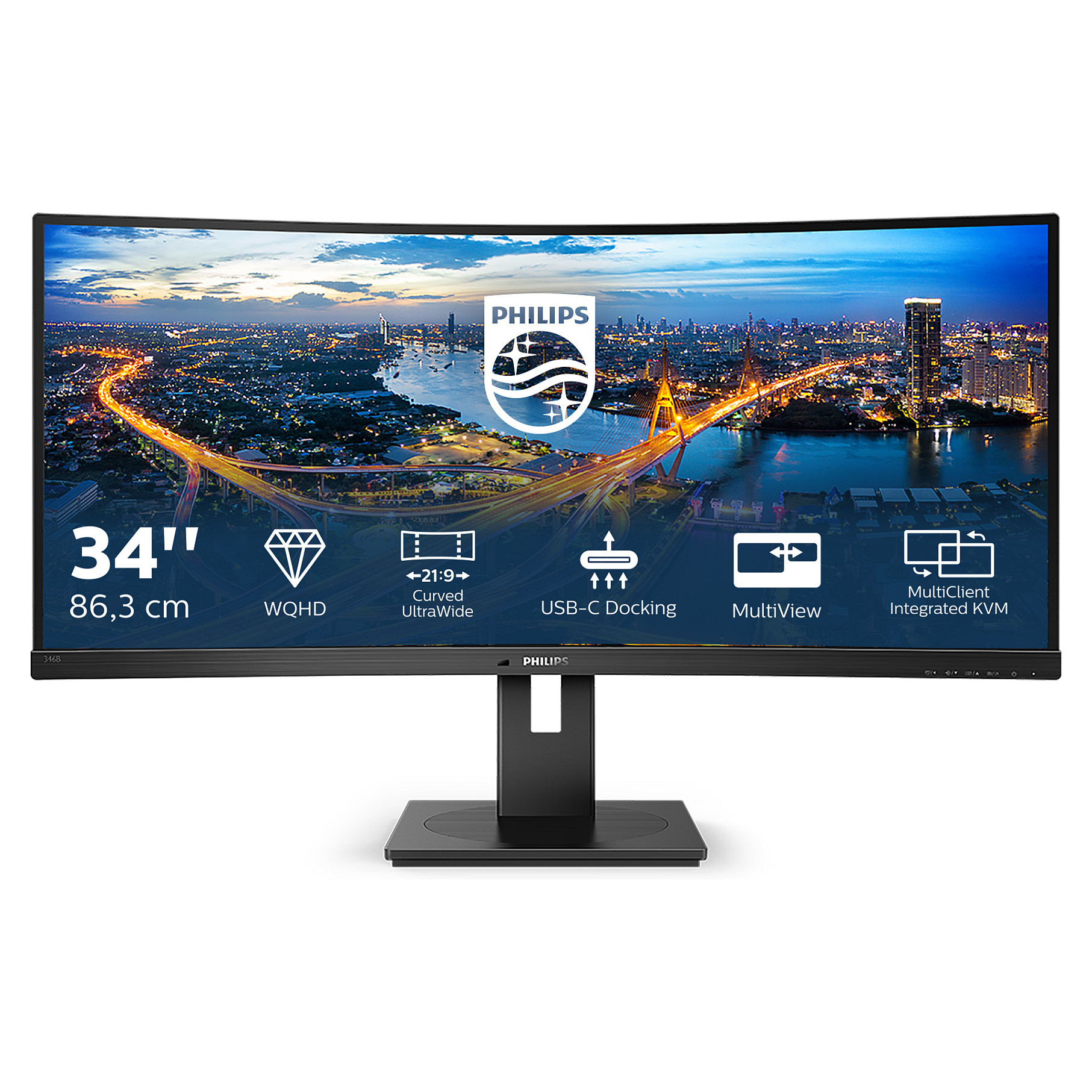 Monitor Philips B Line 346B1C/00 / 34" / UltraWide WQHD VA Curved / 100Hz / 4ms / USB-C+HDMI+DP+USB - Zezë