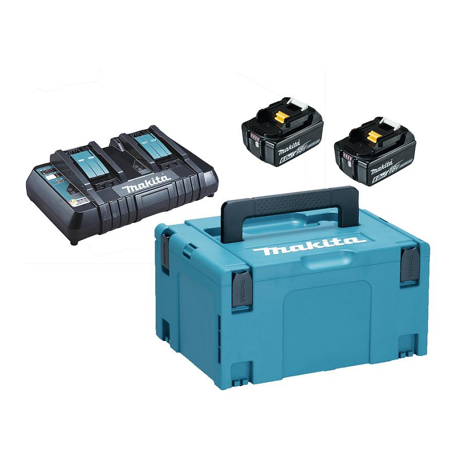 Set Baterish dhe Karikues Makita 198077-8, 18V, 2x6Ah, Karikues i Dyfishtë, Kuti MAKPAC - Blu/Zezë