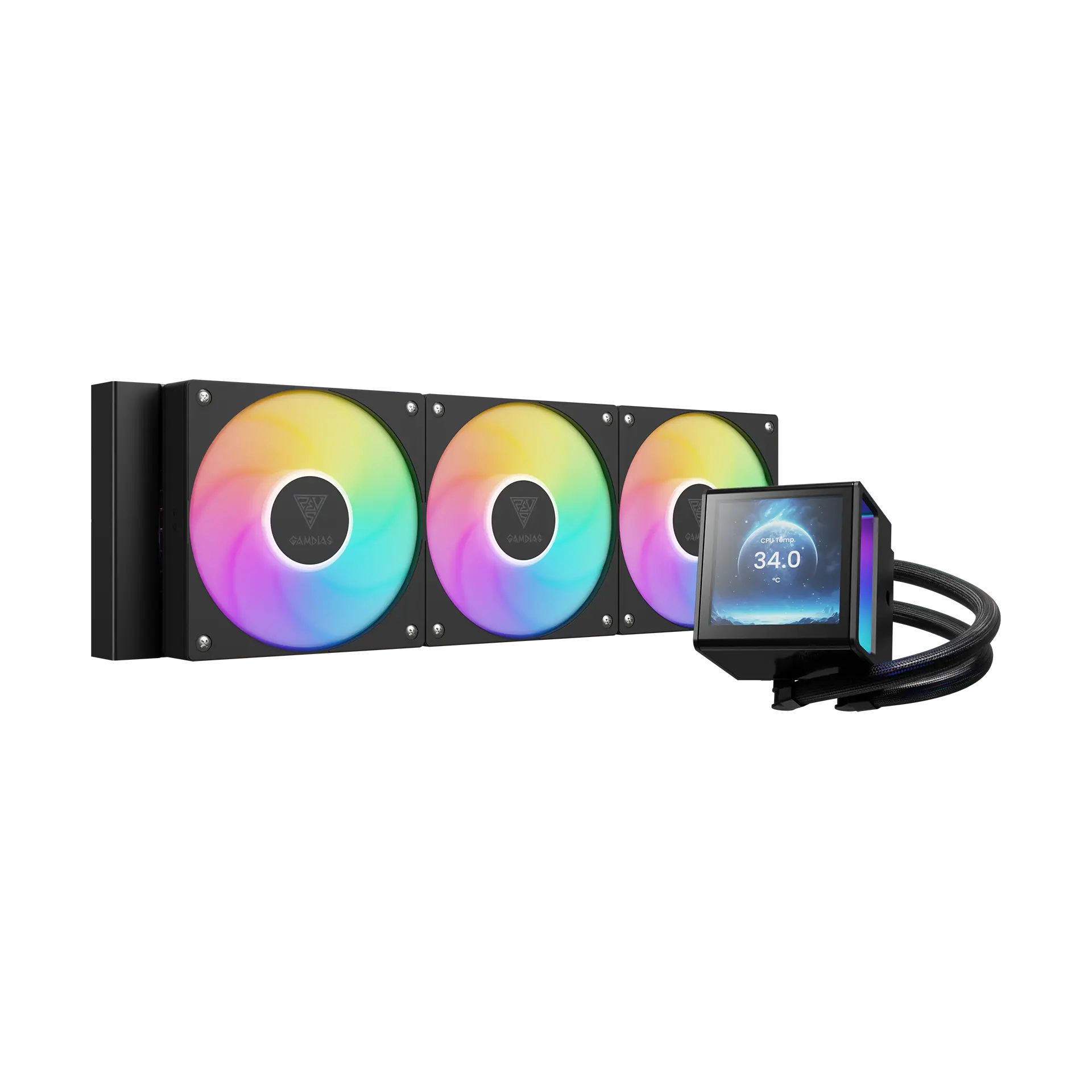 Ftohës për Procesor Gamdias Chione P5-360 / 360mm / 3x120mm / RGB / LCD 3.4" / AIO - Zezë