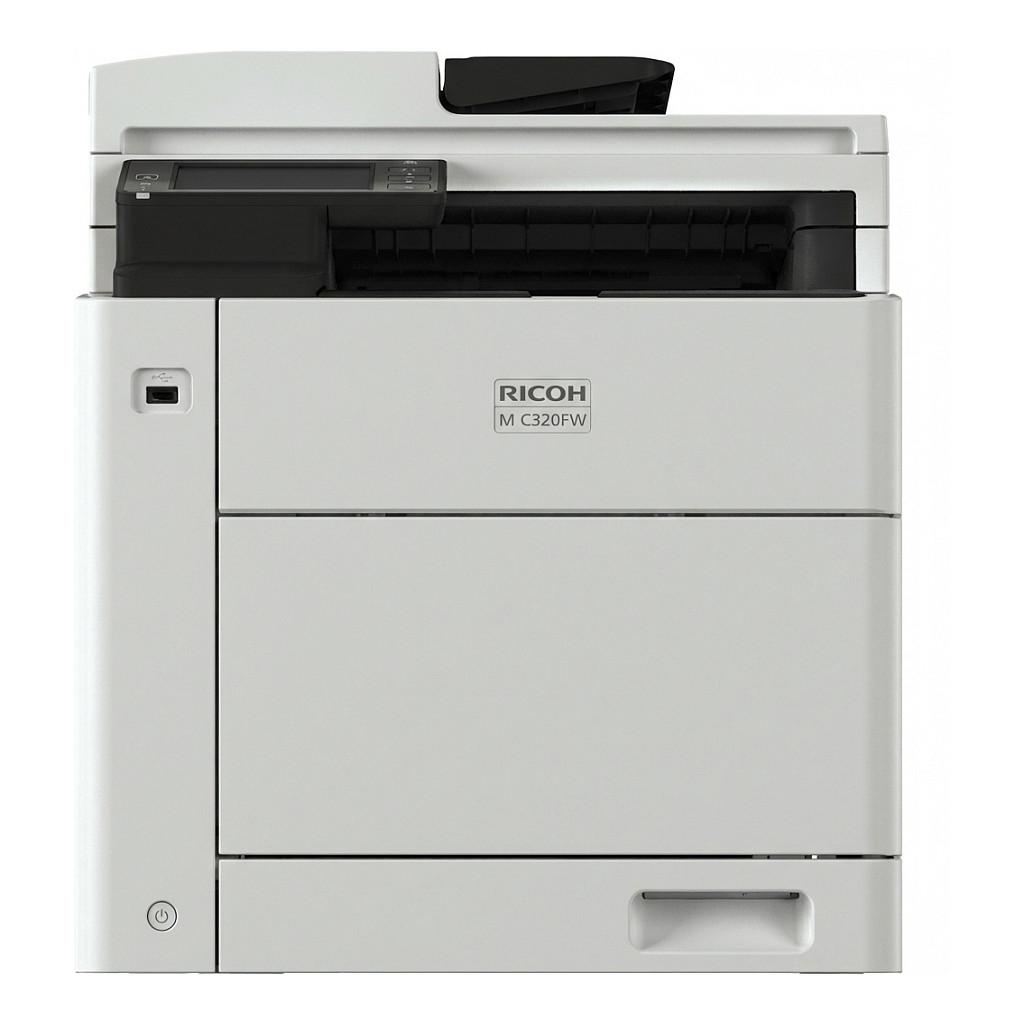 Printer Multifunksional Ricoh M C320FW, Laser me Ngjyra, A4, 600 × 600 dpi, 32 ppm, Duplex, Wi-Fi, Ethernet, USB, SPDF 50-fletësh - Bardhë/Gri - 1