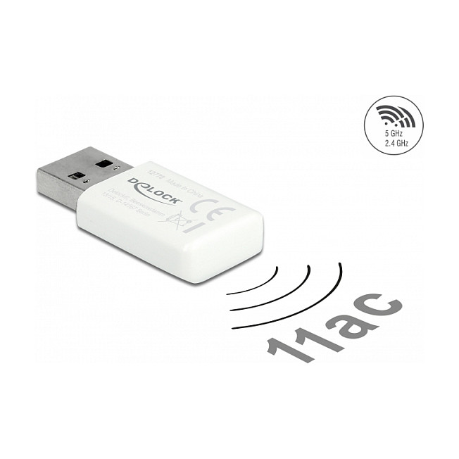 Adapter Wi-Fi DeLOCK 12770 / USB 3.2 Gen 1 / Wi-Fi 5 / Dual-Band / 867 + 300Mbps – Bardhë