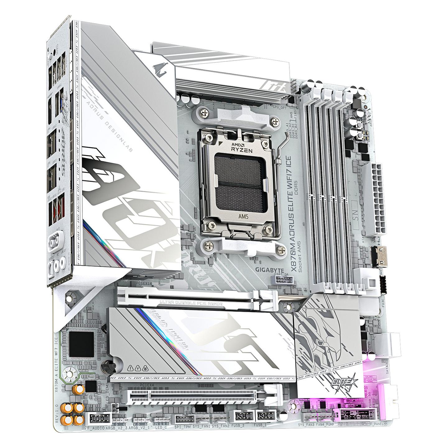 Pllakë Amë Gigabyte X870M AORUS ELITE WIFI7 ICE / AMD AM5 / DDR5 / Micro-ATX / Wi-Fi 7 / 2.5GbE LAN - 4