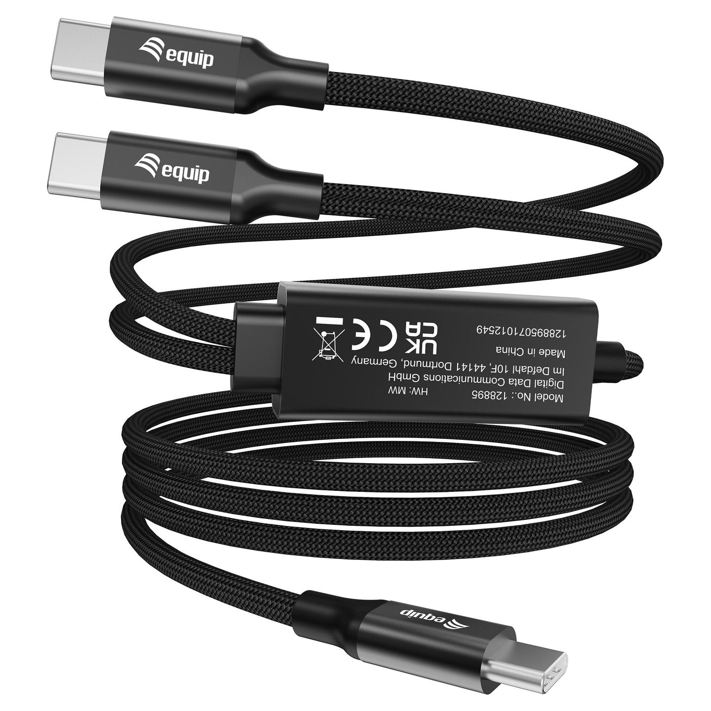 Kabllo USB Equip 128895 / USB-C në 2x USB-C / USB 2.0 / 480 Mbit/s / PD 140W / 1.5m - Zezë - 3