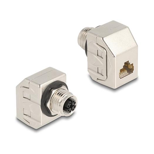 Adapter për Rrjet DeLOCK 60685, M12 X-koduar 8-pin Femër në RJ45 Femër, Cat.6A, STP - Argjend - 1