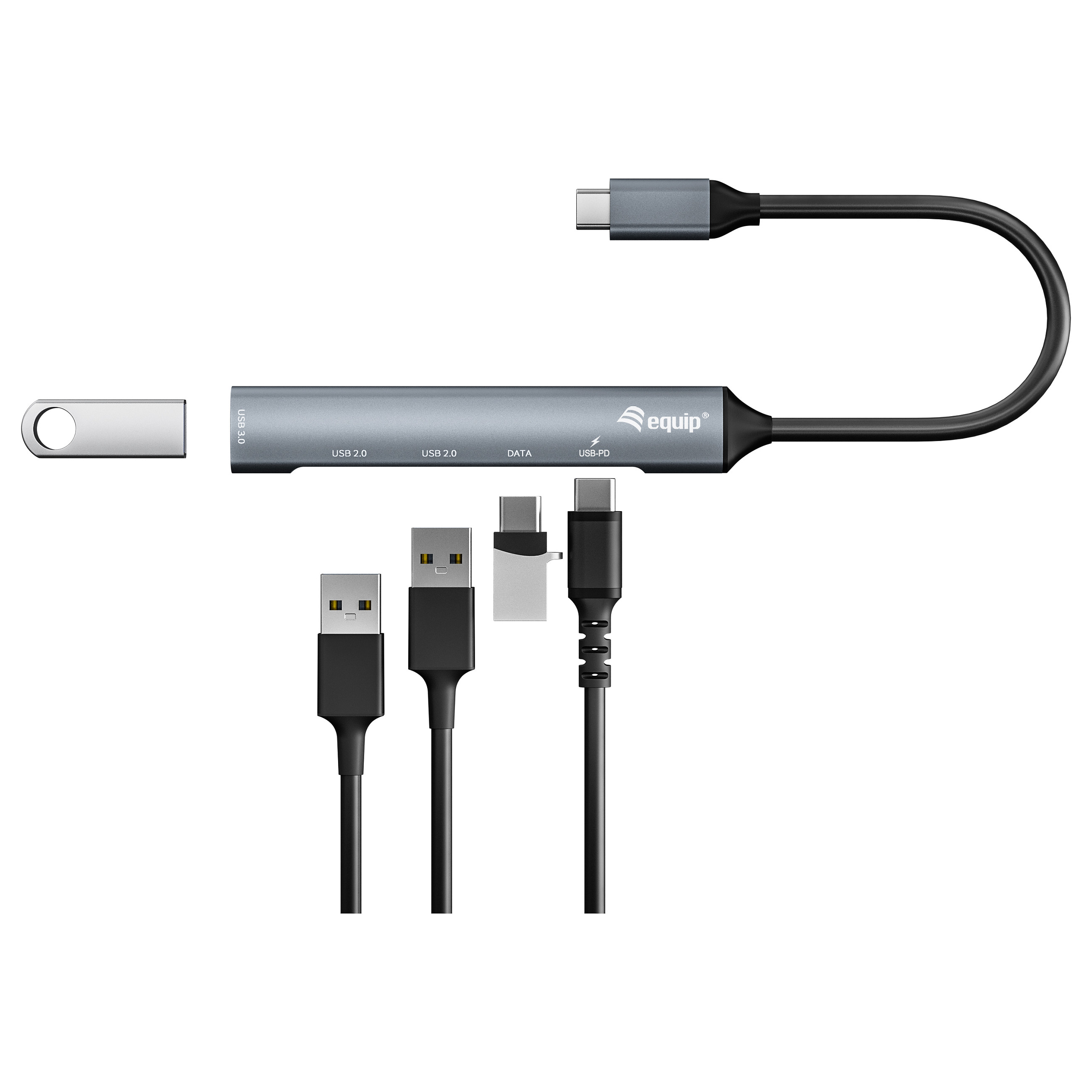 Docking Station Equip / USB‑C -> 1×USB‑C + 1×USB 3.0 + 2×USB 2.0 / 100W PD / 15cm - Zezë/Gri - 5