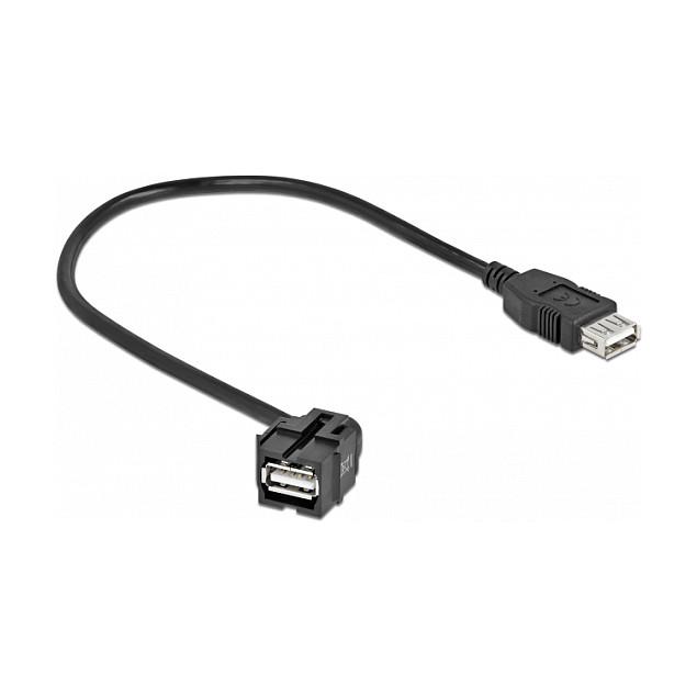 Adapter DeLOCK 86870, Keystone, USB 2.0 Type-A femër në Type-A femër, 250°, 30 cm - Zezë 