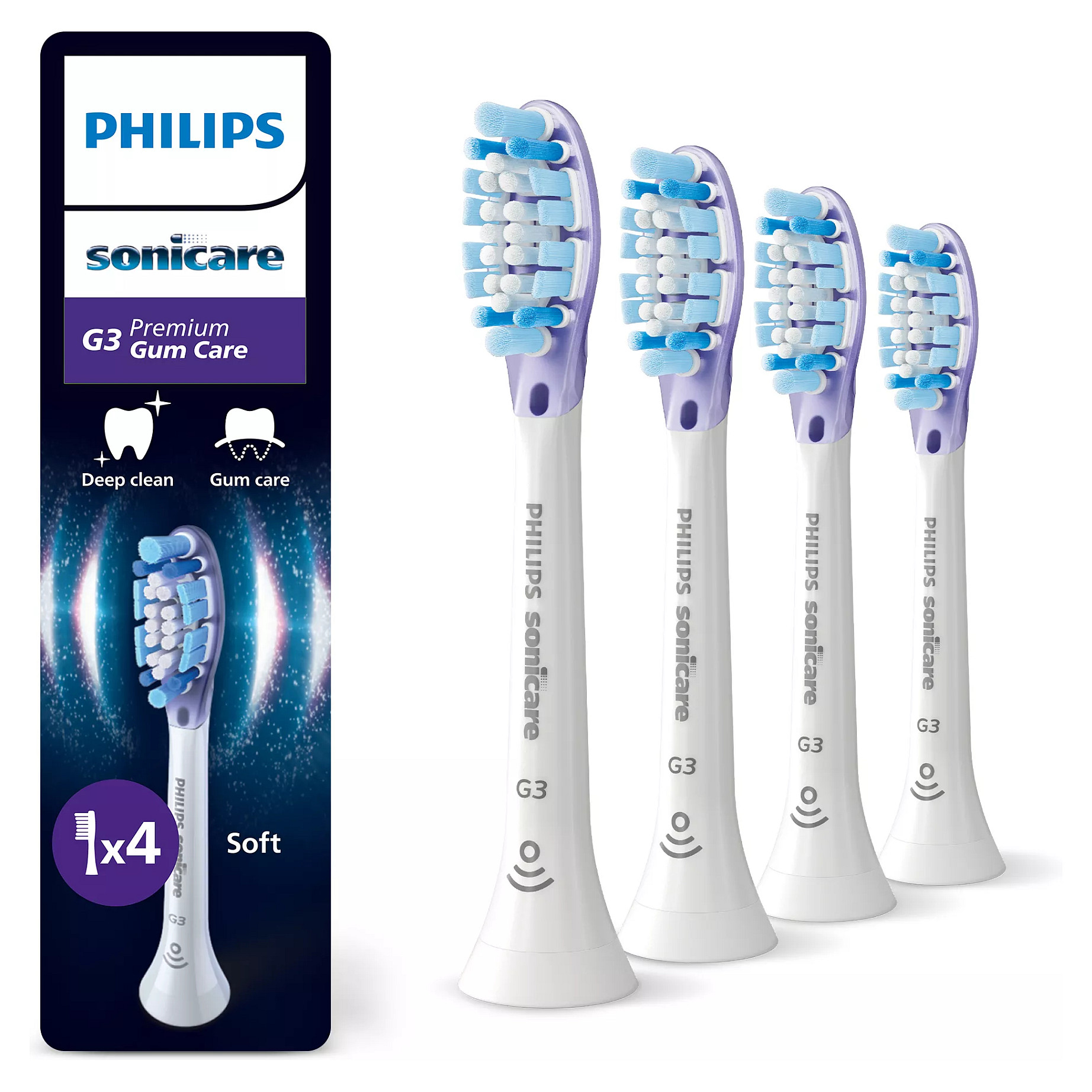 Koka zëvendësuese për furçë dhëmbësh Philips Sonicare G3 Premium Gum Care HX9054/87 / BrushSync / Soft / 4 Copë – Bardhë