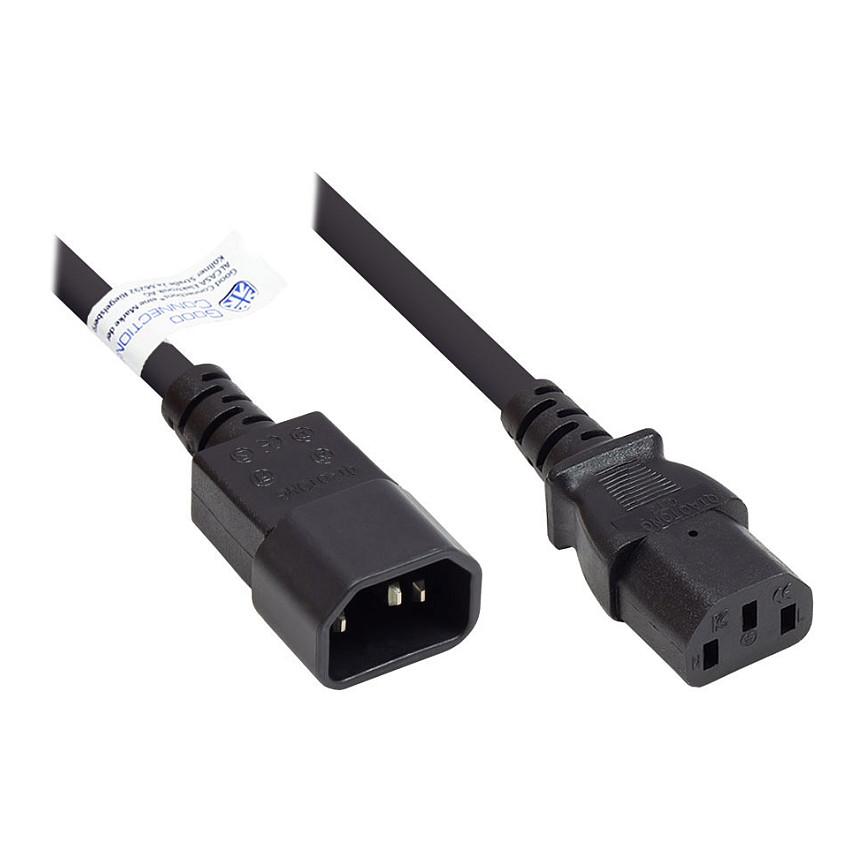 Kabllo Zgjatuese për Energji ALCASA P1430-S010 / IEC C14-C13 / H05VV-F / 3x0.75 mm² / 1m - Zezë