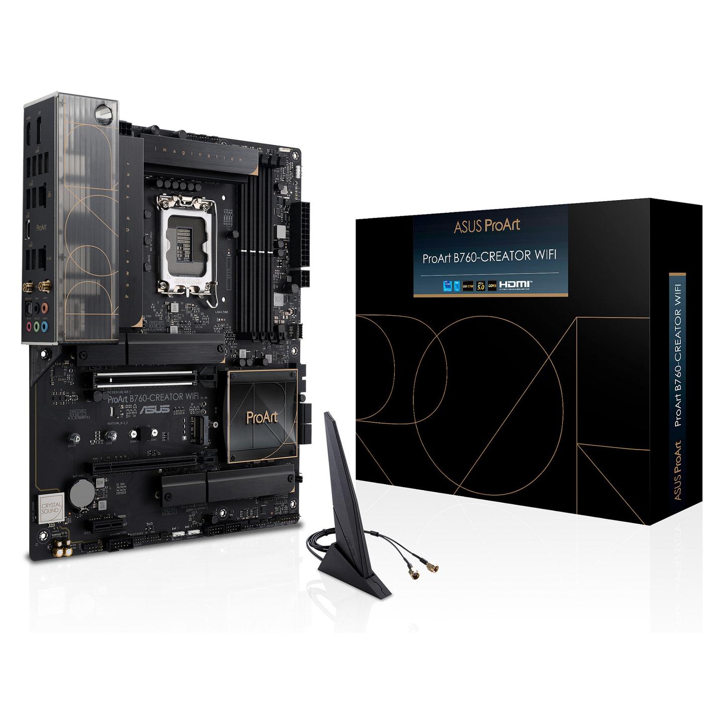 Pllakë Amë ASUS ProArt B760-Creator WiFi, LGA1700, B760, DDR5, ATX, 4× DIMM, 3× M.2, Wi-Fi 6, Dual LAN 2.5GbE + Gigabit Ethernet