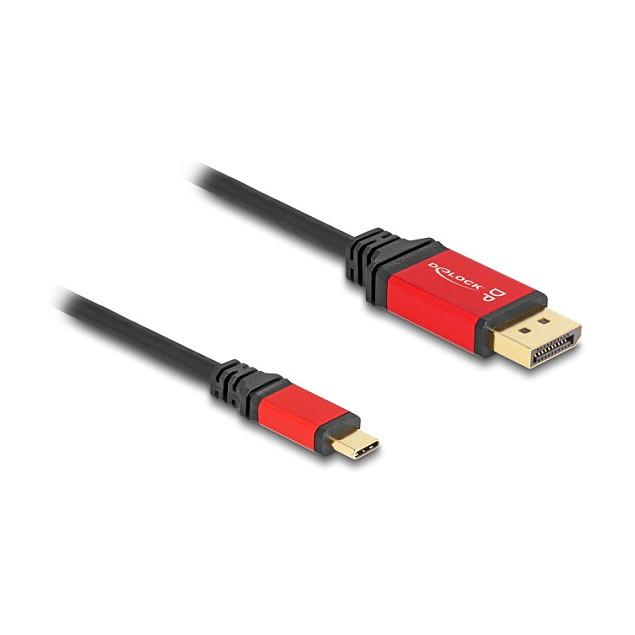 Kabllo DisplayPort DeLOCK 80092, USB-C Mashkull në DisplayPort Mashkull, DisplayPort 1.4, 1m, 8K 30Hz, 4K 144Hz, HDR10 - Zezë, Kuqe