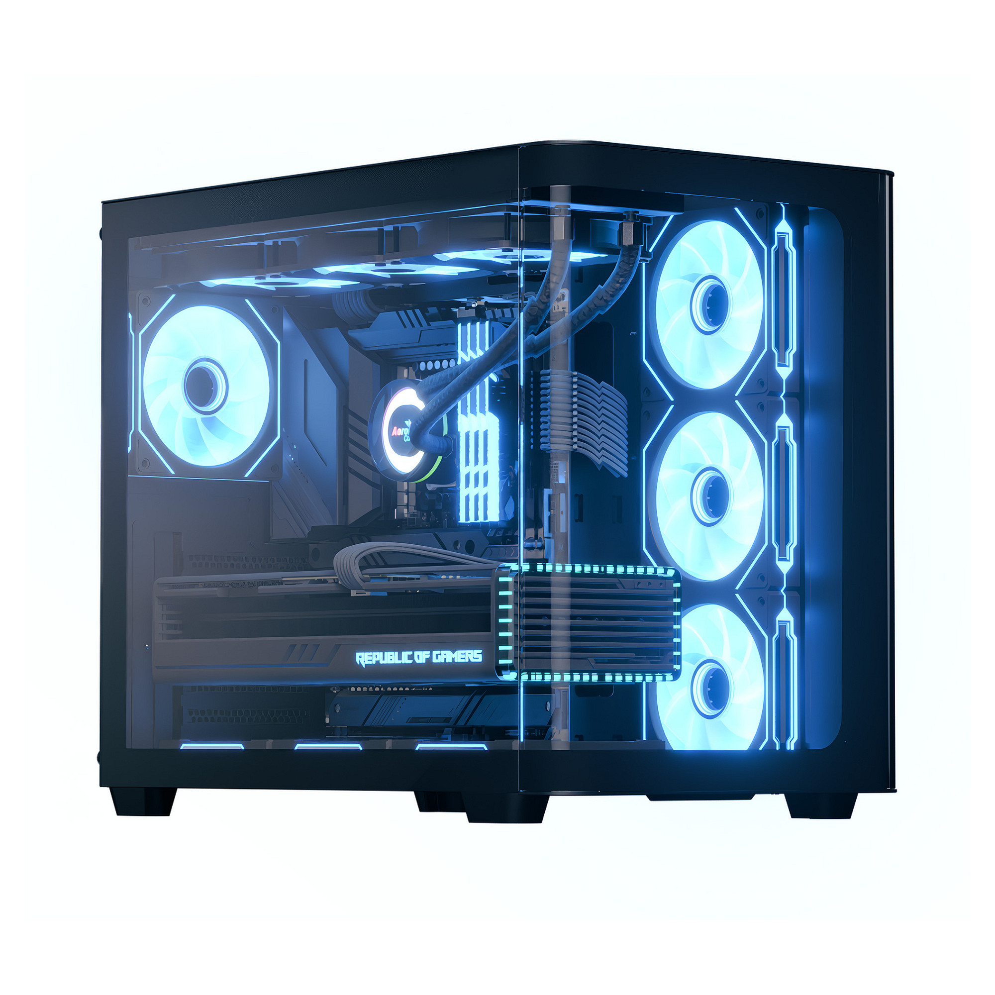 Kasë PC Aerocool P500C / Midi Tower / ATX / Micro-ATX / Mini-ITX / 3x 120mm Side ARGB Fan + 1x 120mm Rear ARGB Fan / Tempered Glass / 2.5"/3.5" HDD / PSU Side - Zezë - 1
