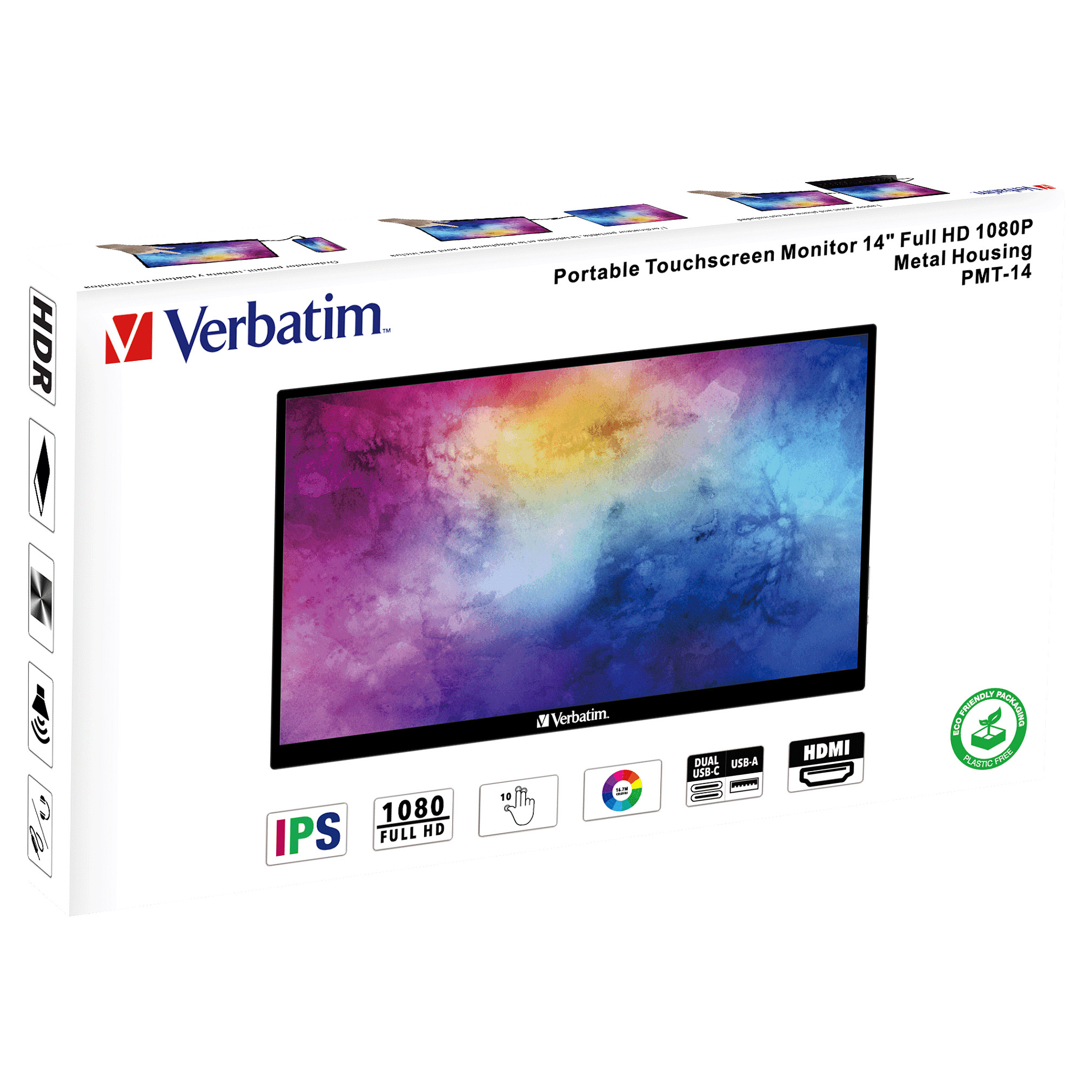 Monitor Verbatim PMT-14 / 14″ / FHD TFT/IPS LCD Touchscreen / 6ms / HDMI + USB-C - Zezë - 6