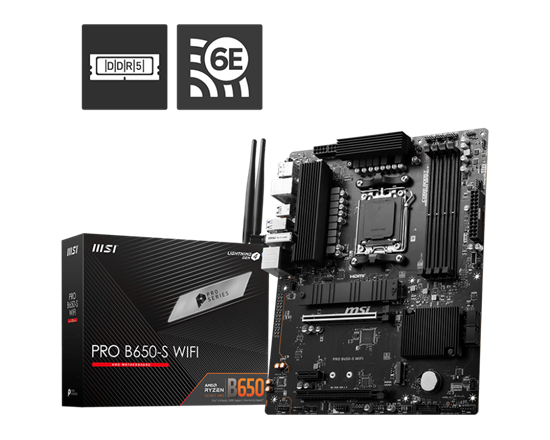 Pllakë Amë MSI PRO B650-S WIFI / AM5 / B650 / DDR5 / ATX / DP / HDMI / Wi-Fi 6E / 2.5GbE LAN - 4