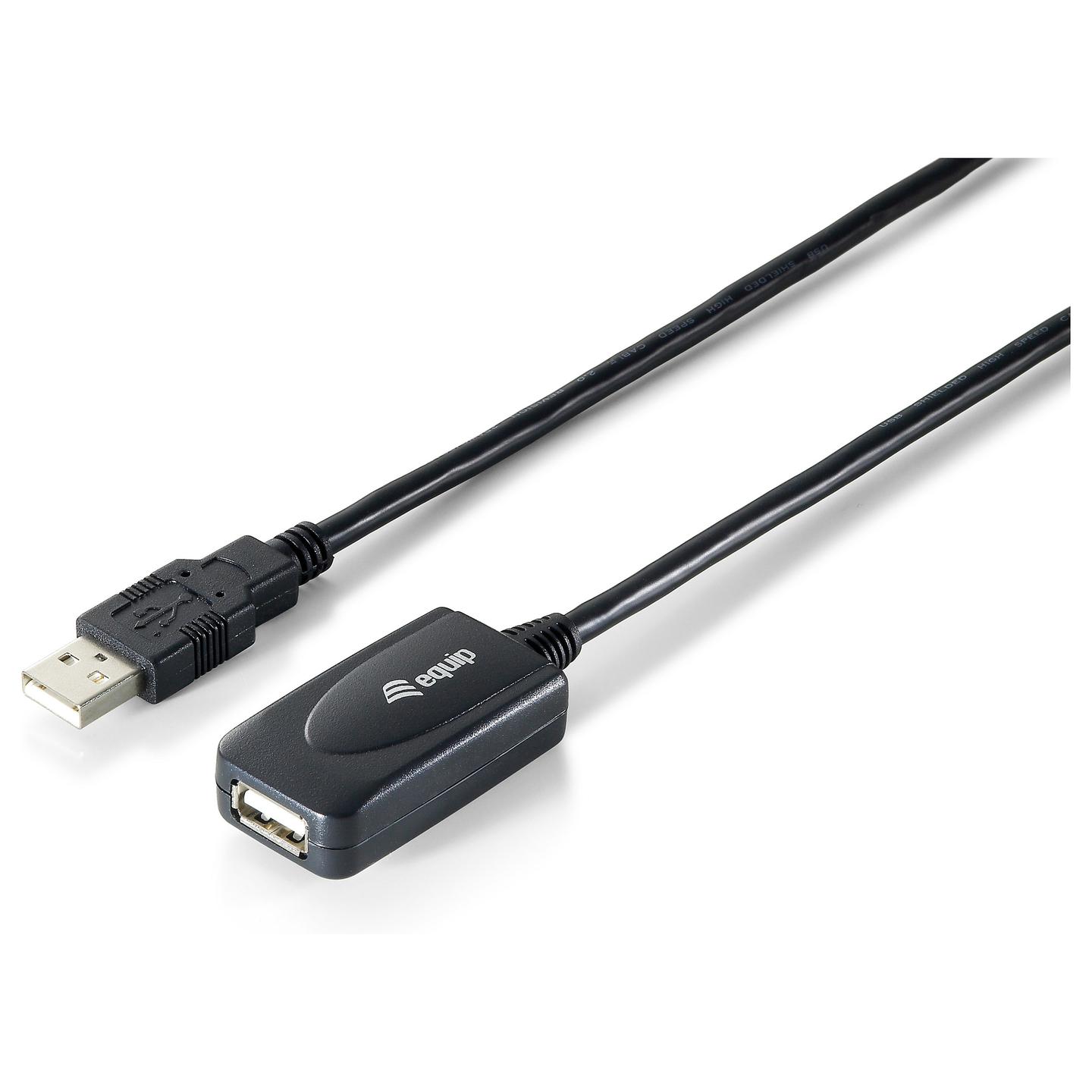 Kabllo USB Equip 133336 / USB 2.0 / USB-A Mashkull në USB-A Femër / Zgjatuese Aktive / 480 Mbit/s / 5 m - Zezë