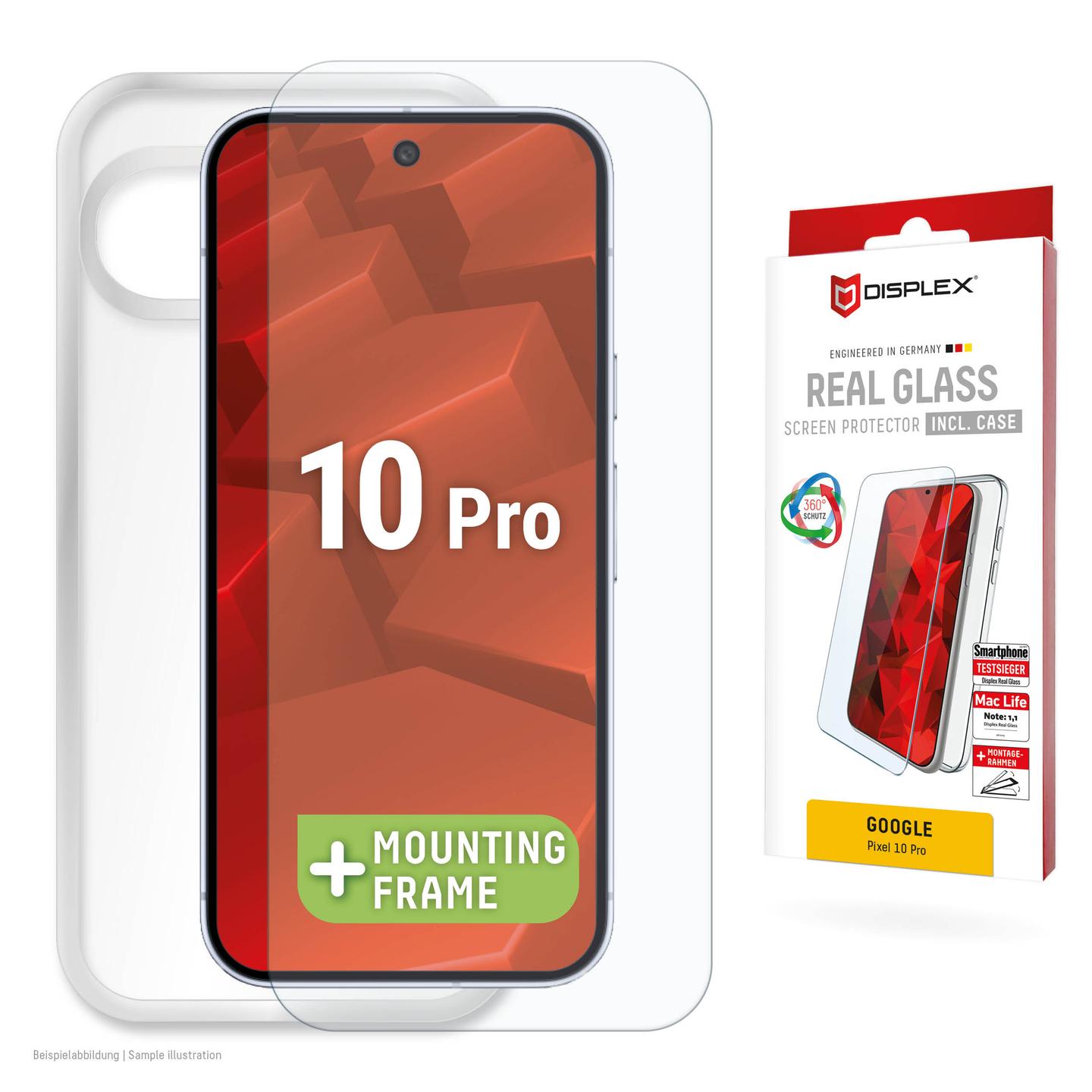 Mbrojtës Ekrani DISPLEX Real Glass, për Google Pixel 10 Pro, 10H, 2D, me Case TPU - Transparente