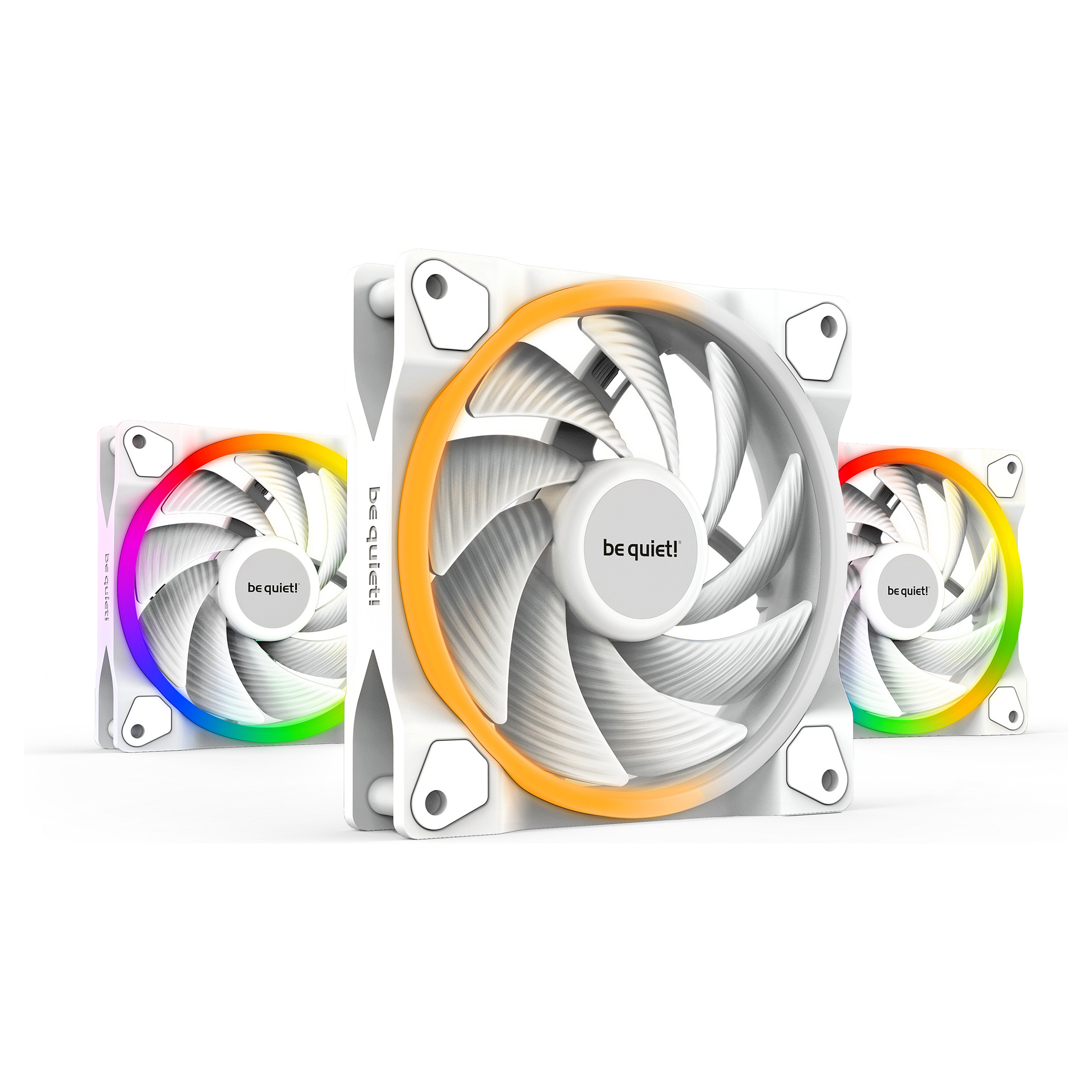 Ftohës për Kasë be quiet! LIGHT WINGS / 120mm / 25mm / 2500 RPM / PWM / 52.3 CFM / 2.6 mmH₂O / ARGB / 3-Pack / Hub – Bardhë