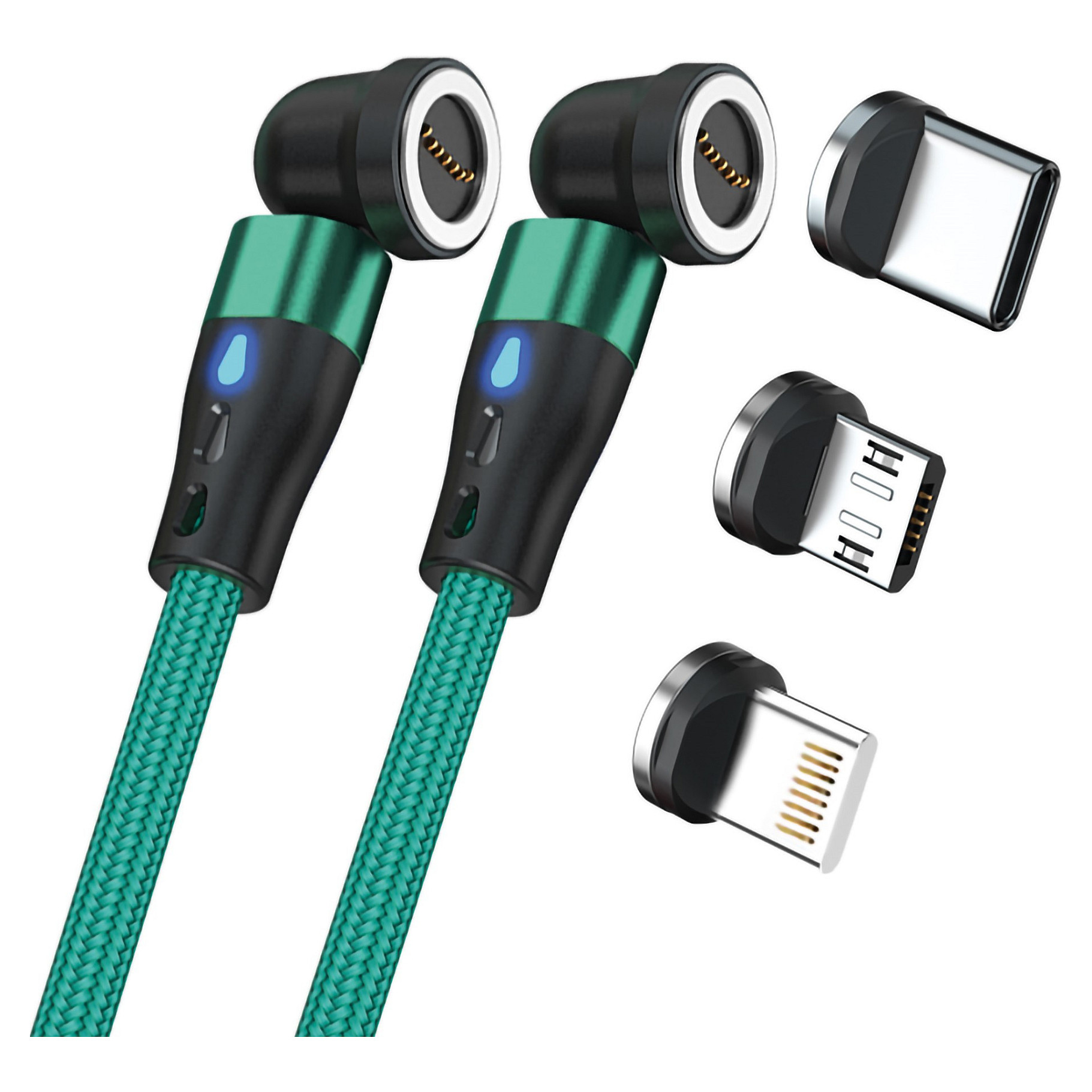 Kabllo RealPower MagneticCharge2 / USB-A → USB-C / Magnetike / 1m / 6 Adapterë – Gjelbër