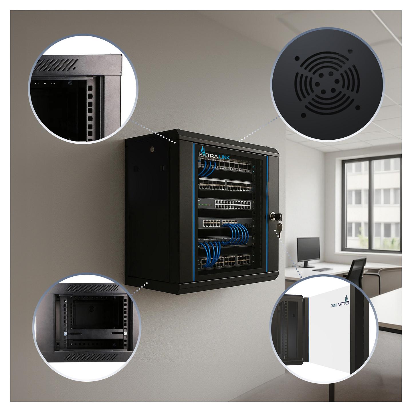 Kabinet Rack Extralink EX.2893, 4U, 19", 600×600mm, Montim në Mur, 30kg - Zezë - 17
