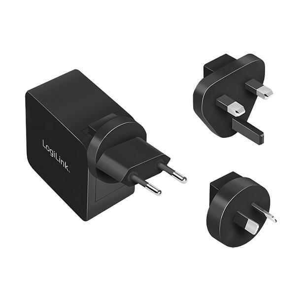 Karikues LogiLink PA0302, USB-C, GaN, 65 W, PD 3.0, adaptorë ndërkombëtarë - Zezë - 5