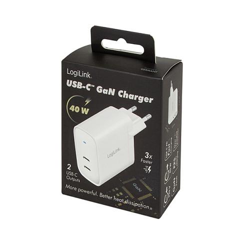 Karikues LogiLink PA0282 / 40W / 2x USB-C / GaN / PD / PPS / Fast Charging - Bardhë - 8