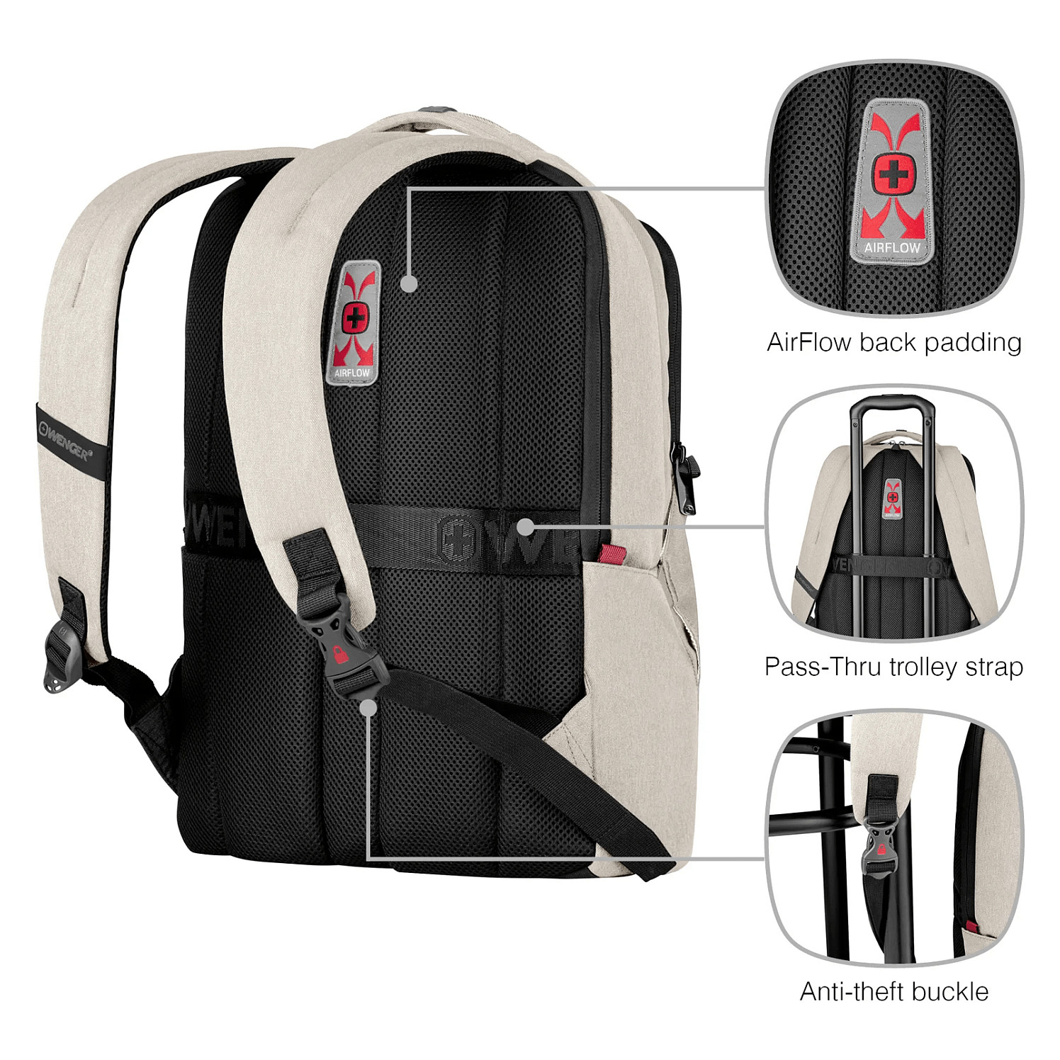 Çantë për laptop Wenger SwissGear MX Professional / Backpack / 16" / 21 L / Polyester / 10" Tablet / Padded Laptop Compartment / Organizer / Trolley Strap - Bezhë - 10