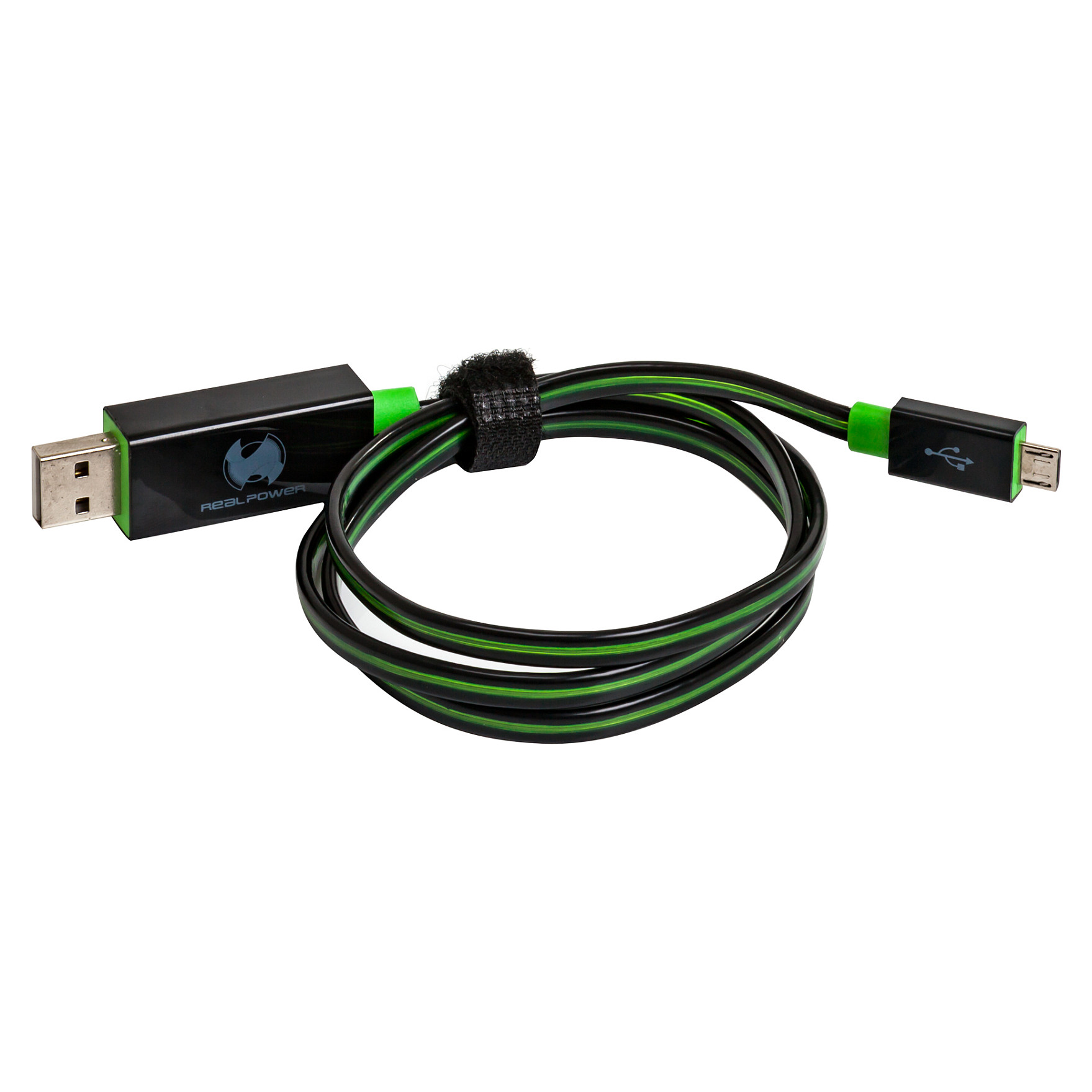 Kabllo RealPower / USB-A → Micro-USB B / USB 2.0 / 0.75m – Zezë/Gjelbër - 2