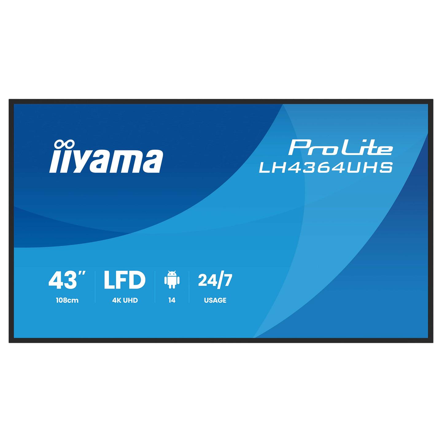 Digital Signage, iiyama ProLite LH4364UHS-B1AG, 43", 4K UHD, VA, Android 14, Wi-Fi, 2xHDMI, USB-C - Zezë - 2