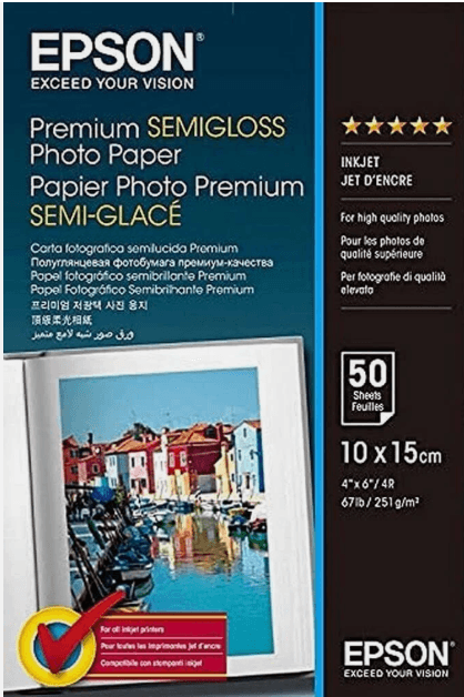 Letër fotografike Epson Premium Semigloss, 10 × 15 cm, 251 g/m², 2 × 50 fletë