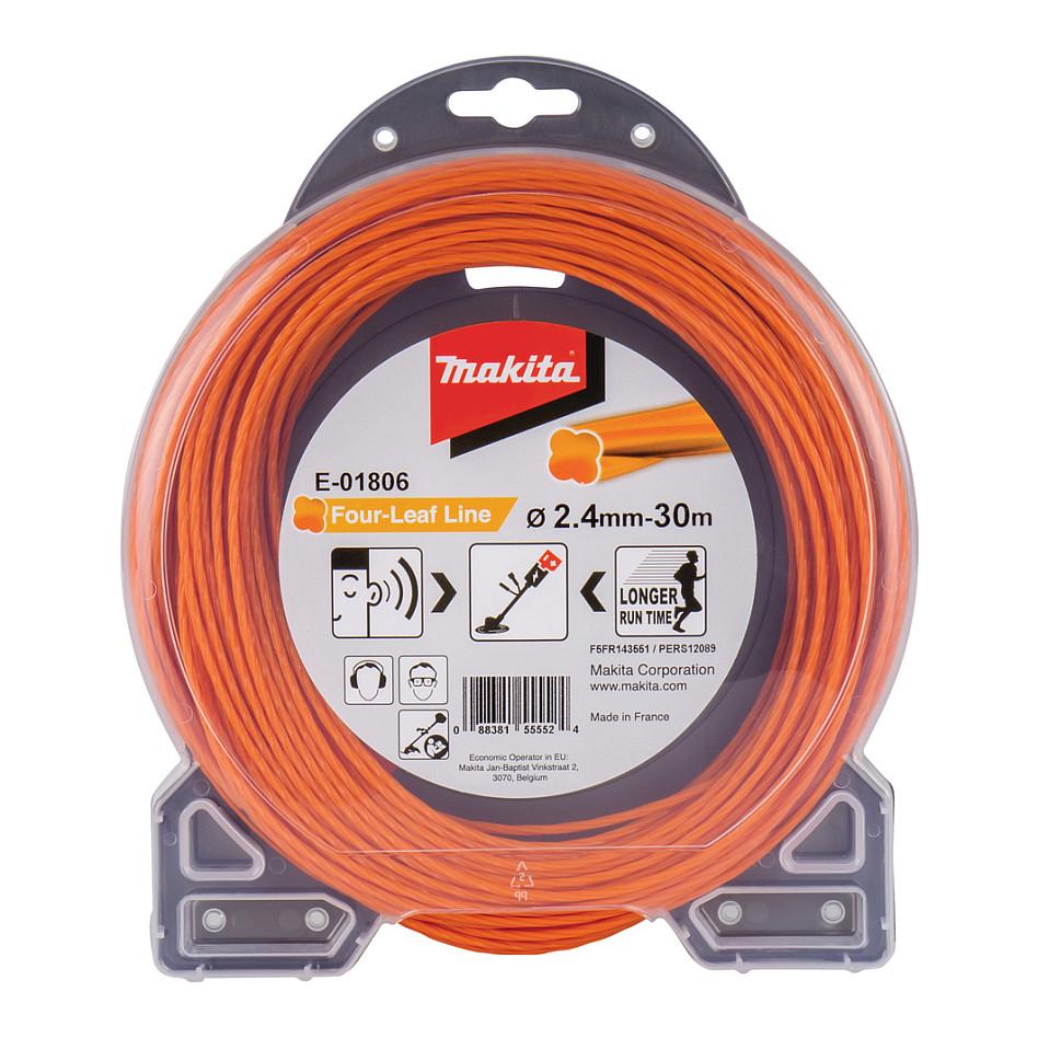 Fije Najloni për Kositëse Bari Makita E-01806, 2.4mm, 30m, Profil me Katër Fletë, Zhurmë e Ulët - Portokalli