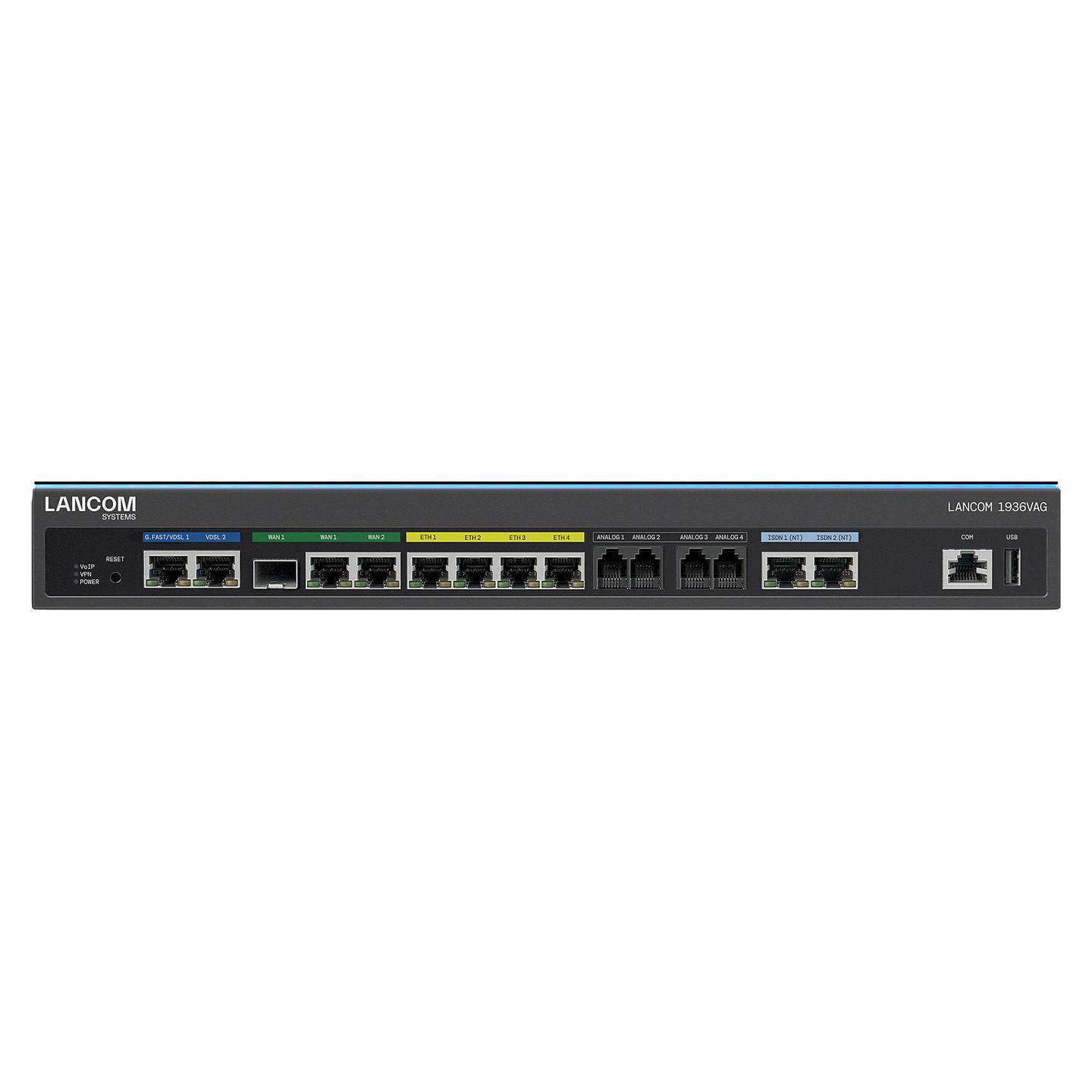 LANCOM, 1936VAG (EU), Ruter Industrial, SD-WAN, 2× VDSL, 4× Gigabit Ethernet, 4× FXS, 1× USB 2.0, VPN, QoS, Load Balancing – Zi