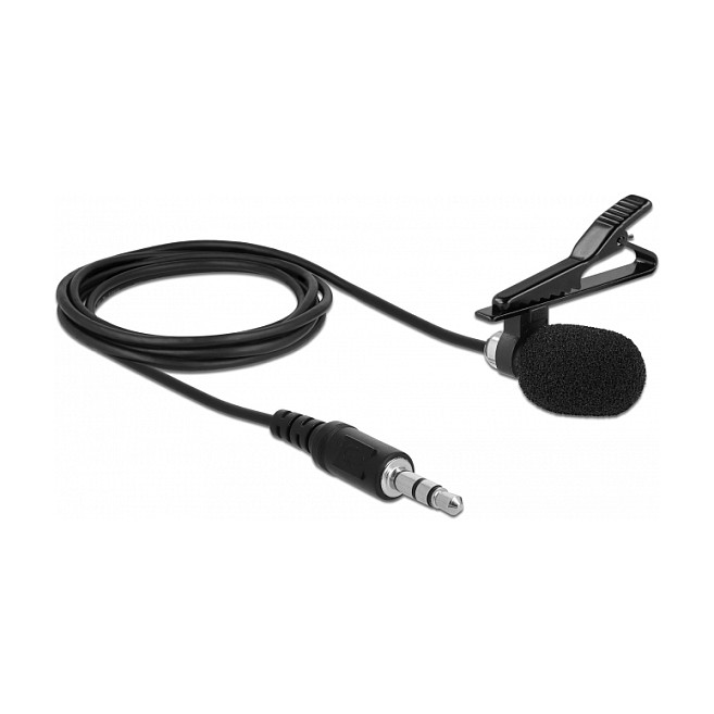 Mikrofon Lavalier Delock Omnidirectional me Clip 3,5mm + Adapter për Smartphone/Tablet – Zezë - 1