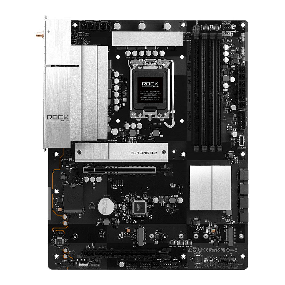 Pllakë Amë ASRock B860 Rock WiFi 7 / Intel LGA1851 / B860 / DDR5 / ATX / Wi-Fi 7 / 2.5GbE LAN